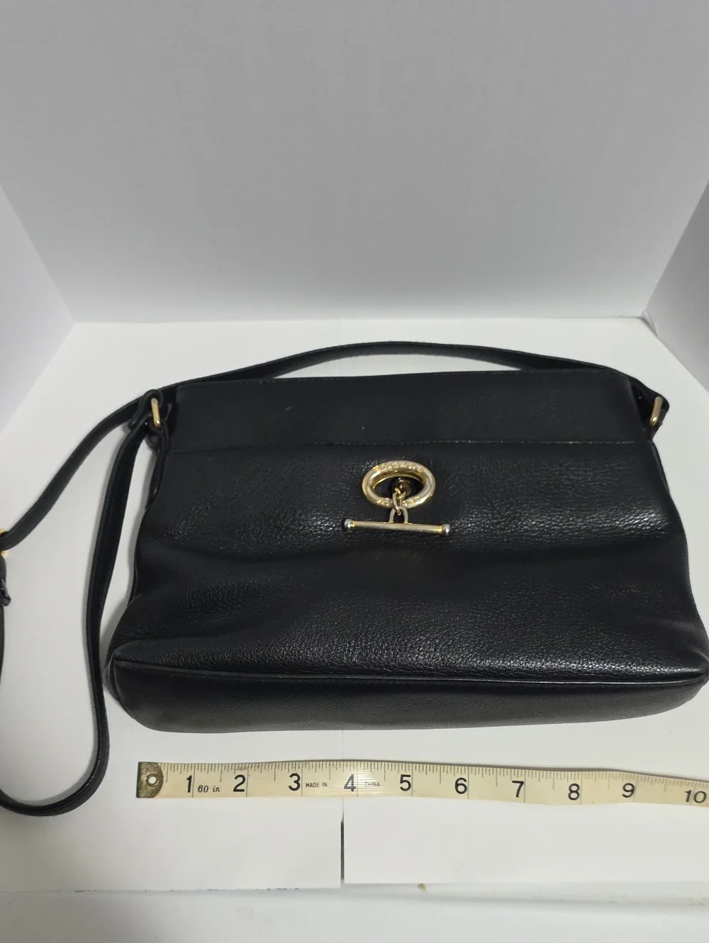Etienne Aigner Black Leather Shoulder Bag with Gold Hardware